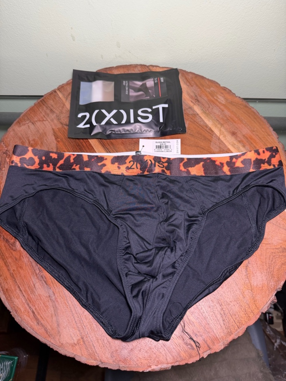 2xist Black Briefs with Orange Leopard Waistband NEW with TAGS